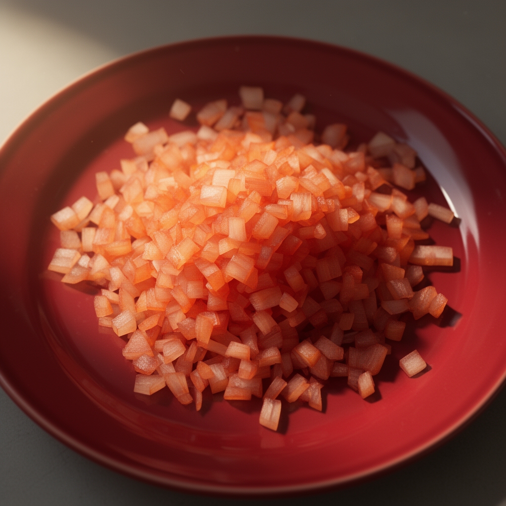 عکس از پیاز خرد شده در بشقاب گل سرخی0