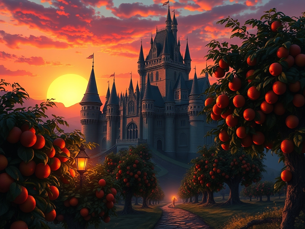 یک قلعه در غروب روز جمعه و درختان میوه 3