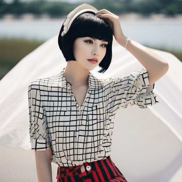 دختری با موهای مشکی و کوتاه و پوست سفید و لباس ی5