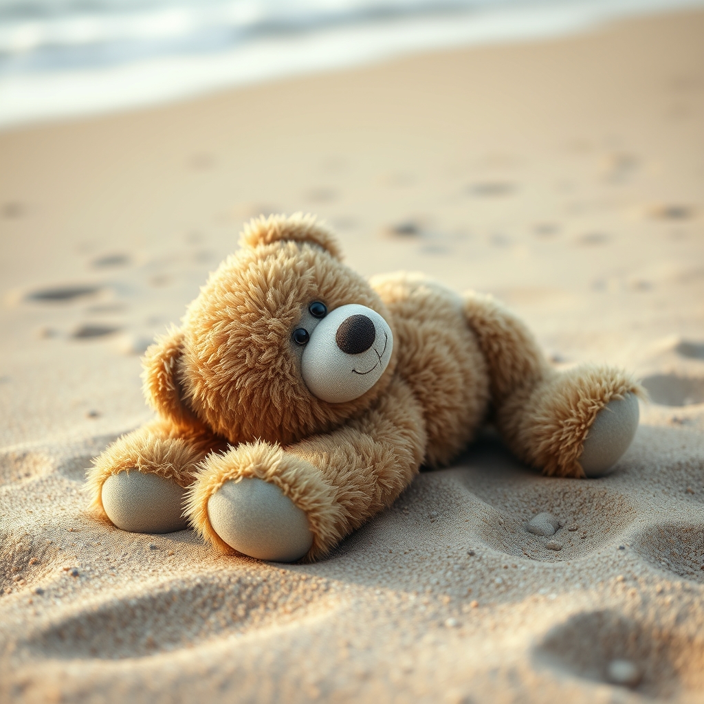 خرس مهربون پولیشی خیلی نرم قهوه ای افتاده روی شن ساحل16