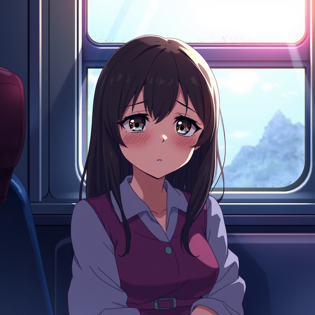 یک دختر زیبا و در قطار نشسته است و پشت او پنجره است 
این دختر زندانی شده است1