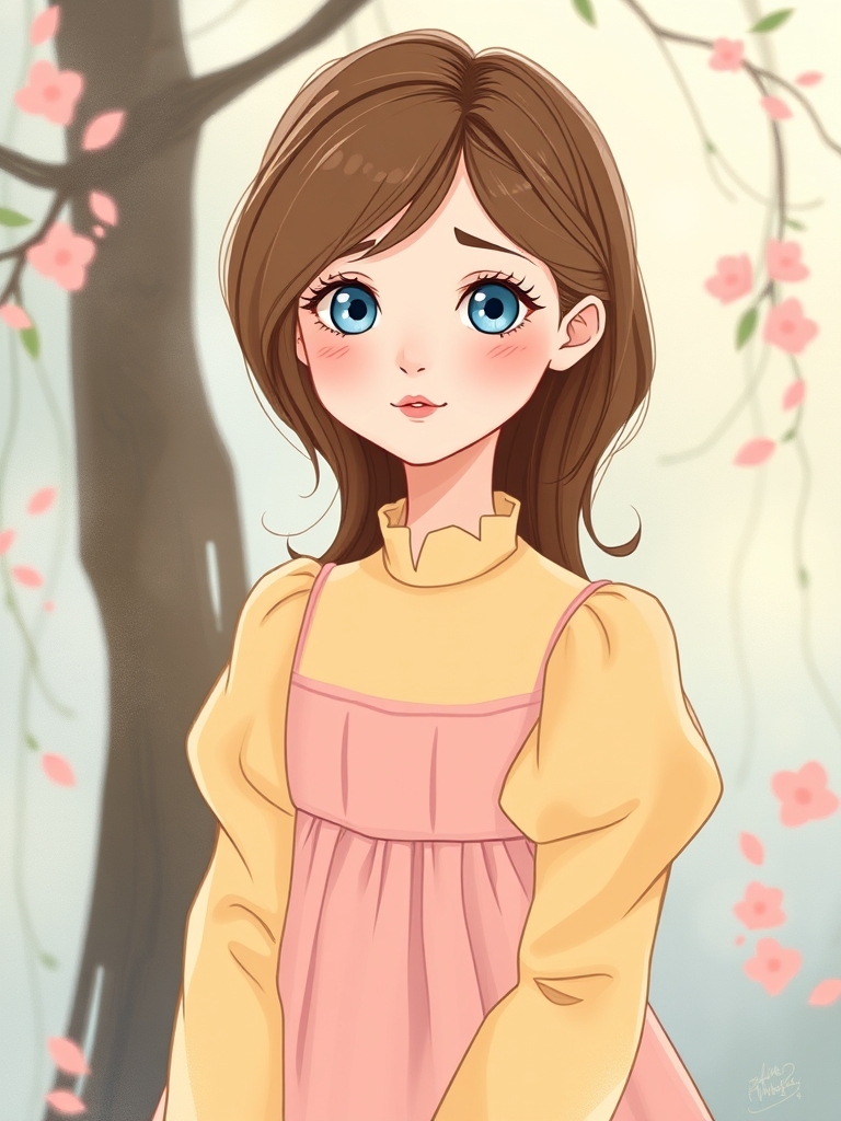 دختر خوشگل خجالتی خواستنی با چشمایی درشت  به رنگ آبی رنگ دریایی  موهایی بلند به رنگ قهوه روشن و ساف و لخت  لبانی گوشتی به رنگ قرمز  گونه های به رنگ هلویی  لباسی پرنسس به رنگ یاسی و صورتی دورنگ 4