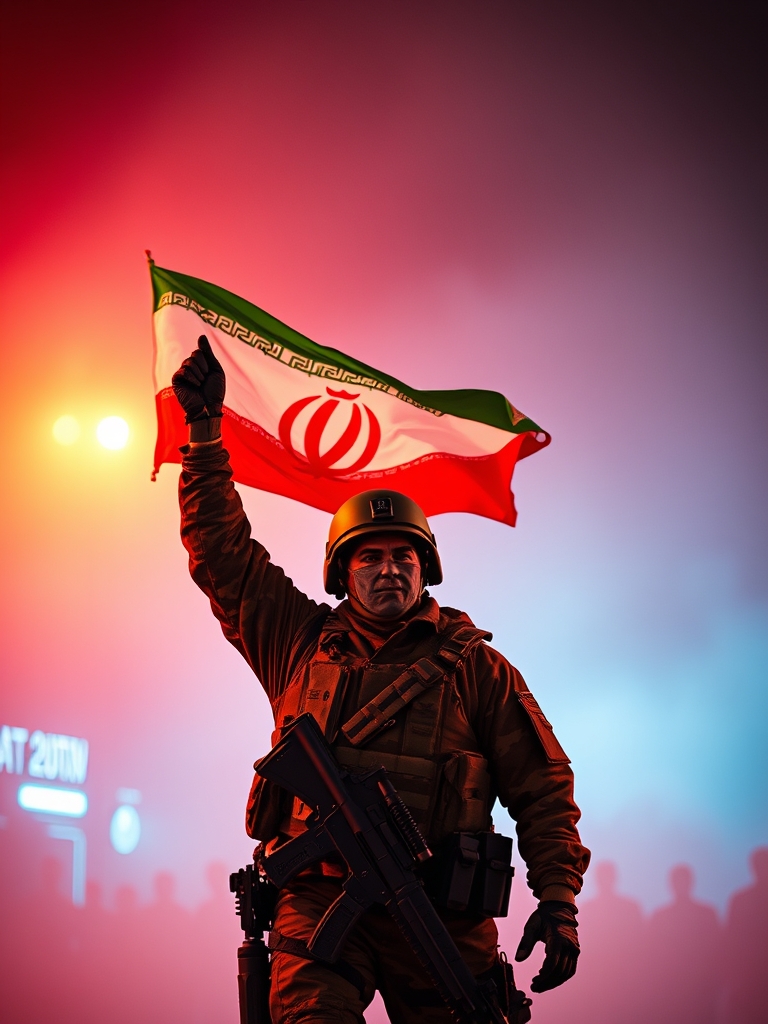 سرباز ایرانی که پرچم ایران را بالا نگه داشته است0