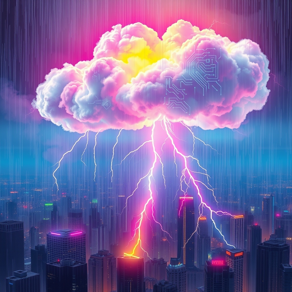 رعدوبرق رنگین کمانی که از ابری سفید می زند3