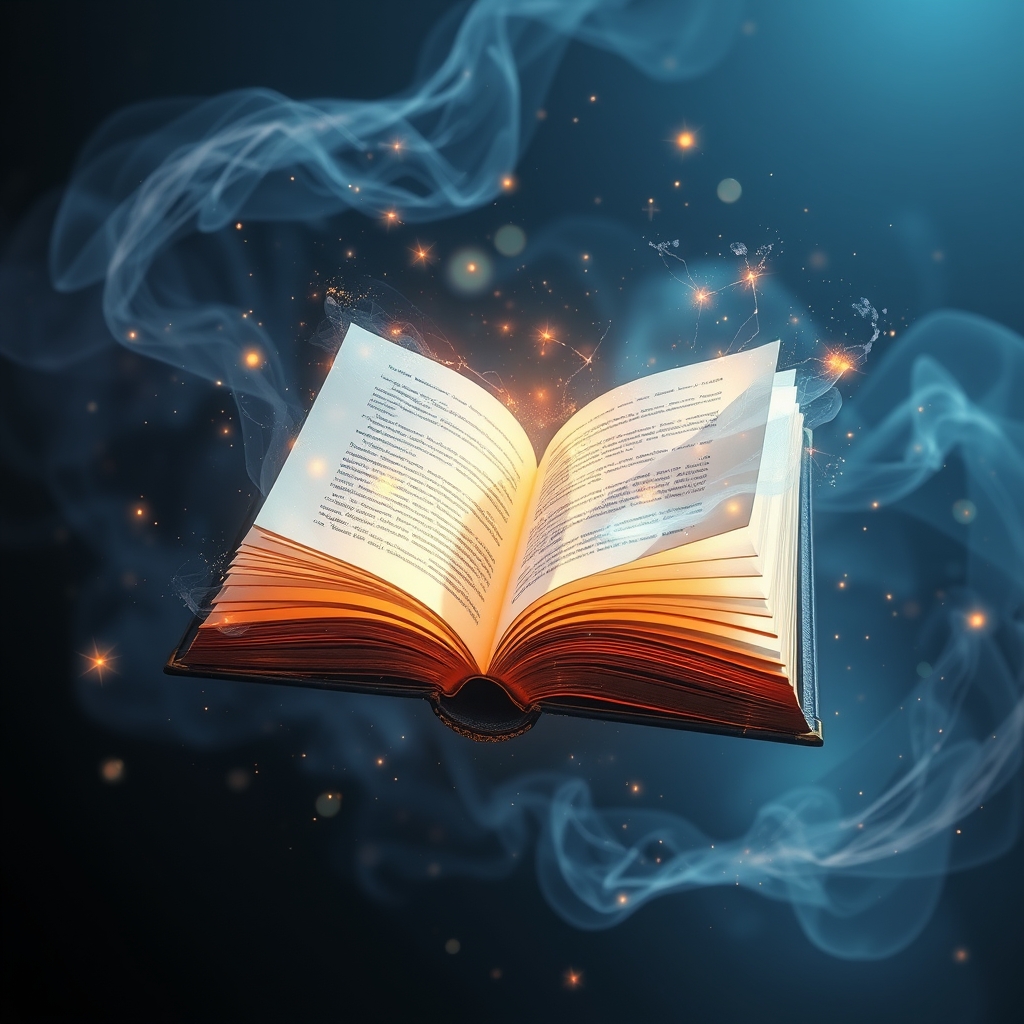 یک کتاب فانتزی با صفحاتی از جنس نور، که هنگام شناور شدن در هوا میدرخشد.18