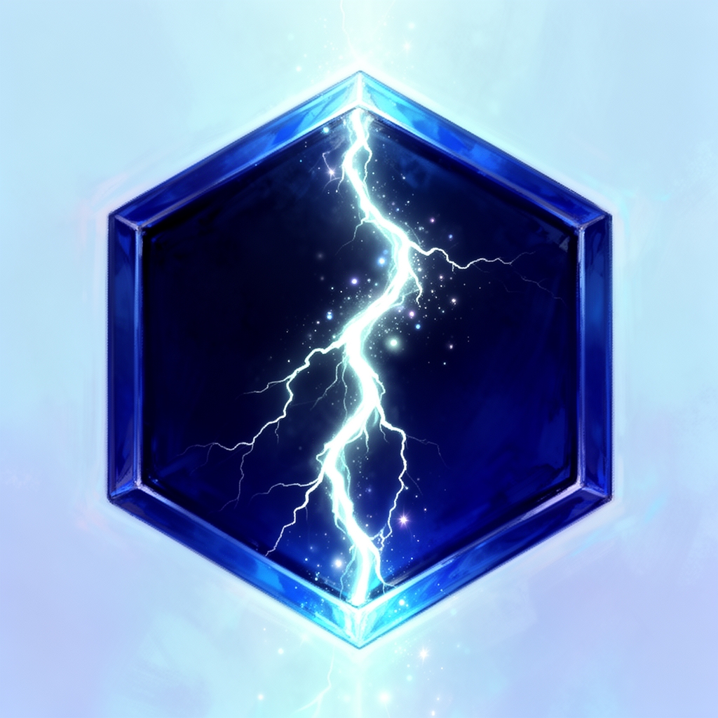 یک رعد و برق کوچک توی یک شش ضلعی آبی رنگ جوری که رعد و برق کوچک درون شش ضلعی معلوم باشه و بیرون شش ضلعی هم آبی کم رنگ باشه 4