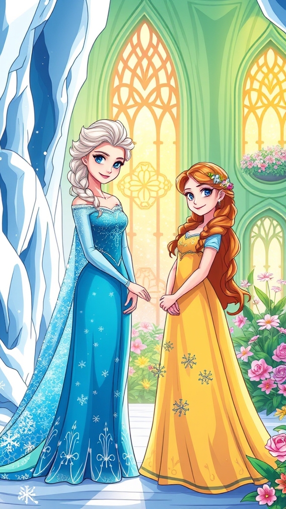 ملکه السا در قصر یخی و ملکه آنا در قصر سر سبز 8