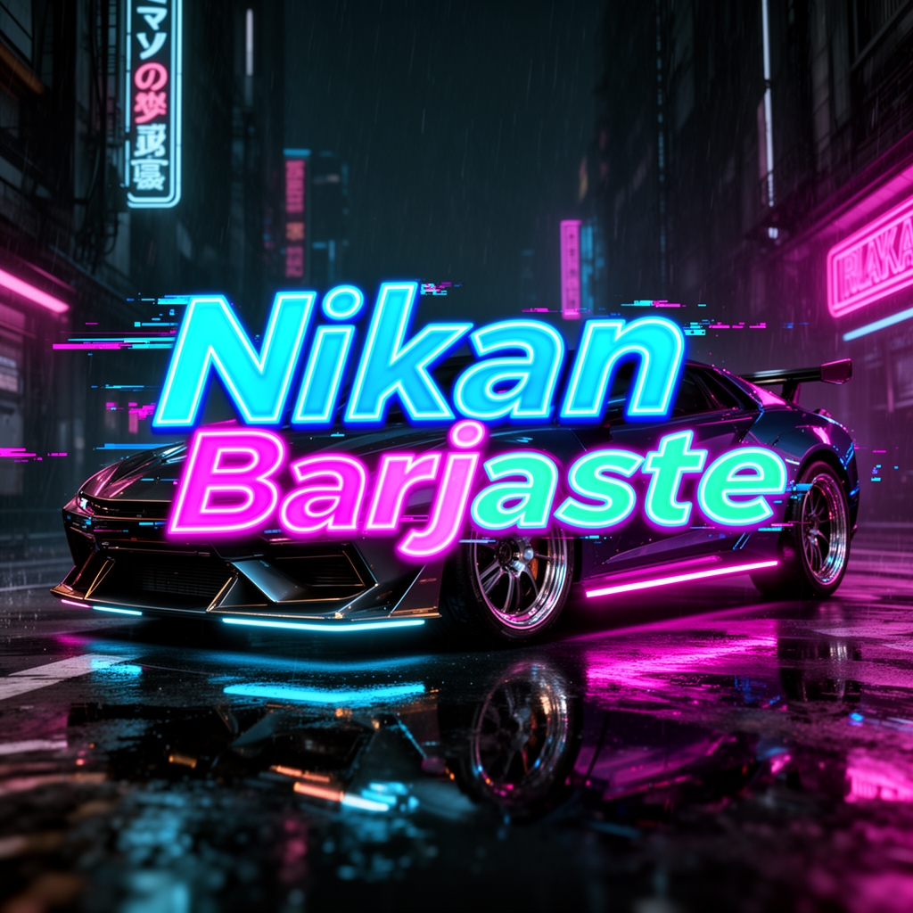 یه لوگو با Nikan Barjaste بساز با پس زمینه ی ماشین سایپربانکی4