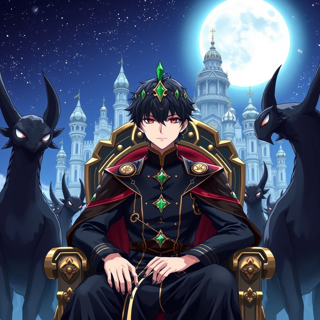 زیباترین مرد جوان در جهان حتی در رویایی که با موهای مشکی رنگ نه چندان بلند و نه چندان کوتاه باشد که با چشمانی قرمز رنگ براق باشد 
که لباس سلطنتی مشکی رنگی بر تن داشته باشد که بر روی مبل سلطنتی نشسته باشد و تاجی از زمرد بر سر داشته باشدو هیولاهای با چشمانی سفید روانی مشکی رنگ بلند که پشتت سرش باشند و پشت سرش قصر باشکوهی باشد و شب پرستاره‌ای باشد که ماه در آسمان بدخشد0