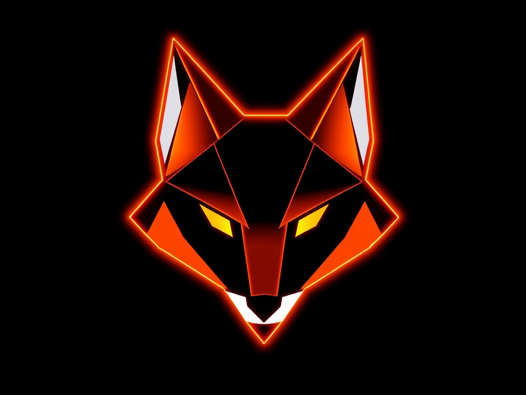 طراحی لوگوی وکتور مینیمال به شکل سر روباه که با اشکال هندسی و مثلثی ساخته شده، رنگ‌های نارنجی و سفید، پس‌زمینه تک‌رنگ.0