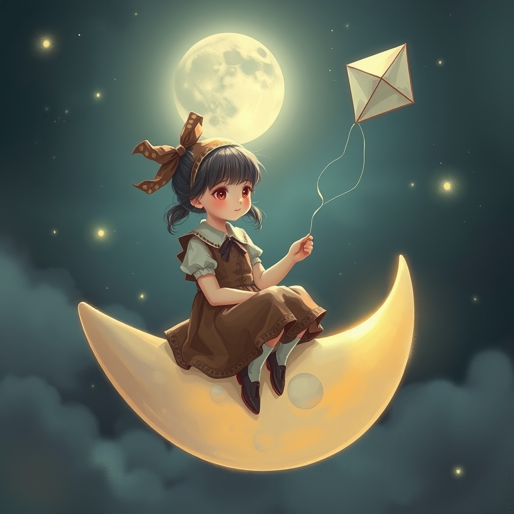 دختری کوچک و ناز که روی ماه نشسته ولی در دست دارد 22