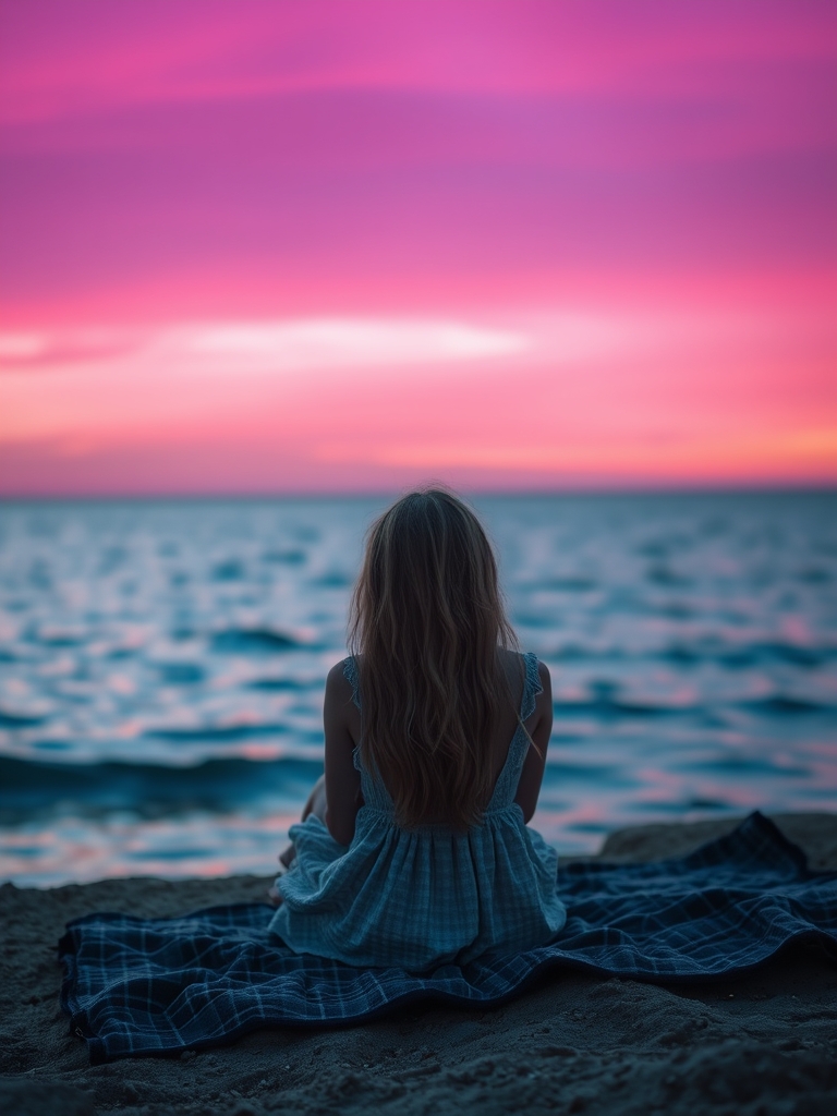 یه دختر با موهای کهکشانی روبروش دریا باشه آسمون قرمز باشه نه بنفش باشه ✨🌈⚡💎☄️💫5