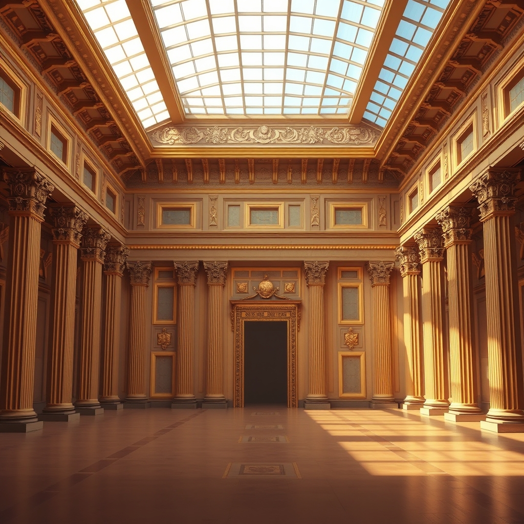 فضای داخلی اتاق خالی بزرگ از قصر طلایی سلطنتی باستانی با نورگیر19