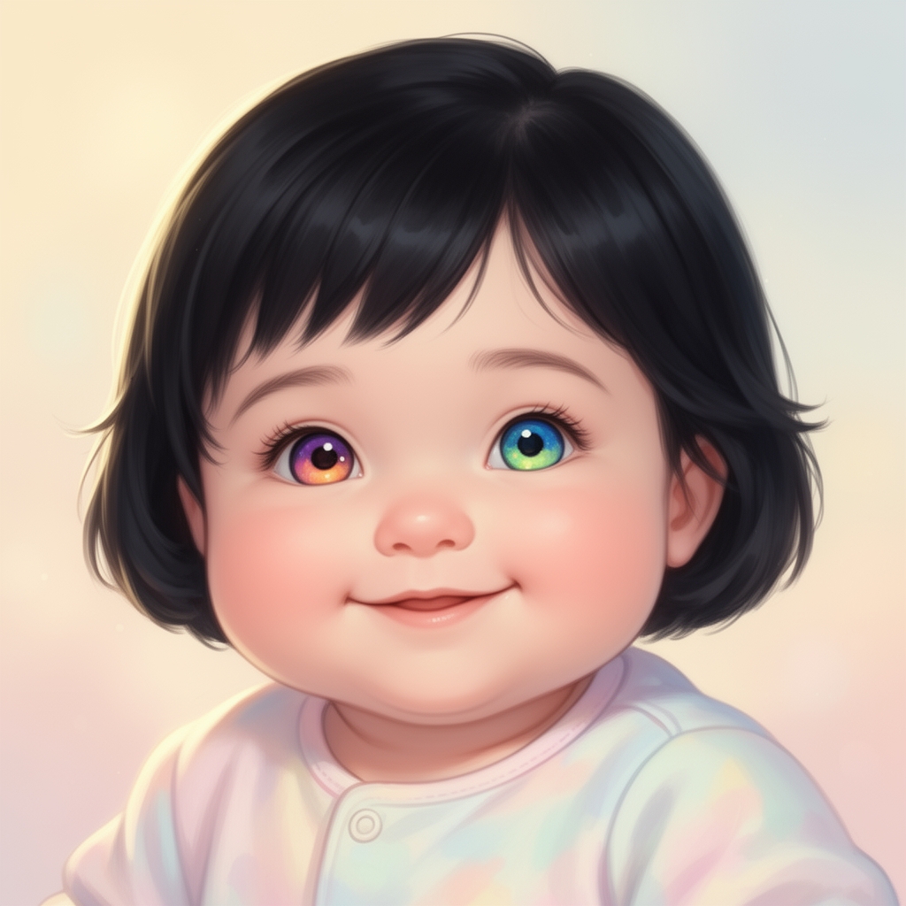 یک نینی خوشگل چشم رنگی دختر موهای ساف به رنگ سیاه سه ماهه 0