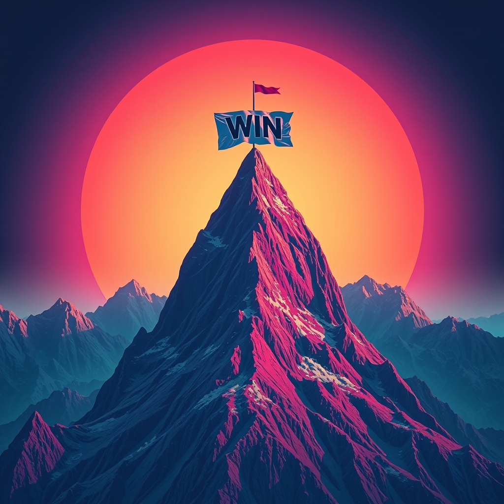 کوهی بسیار بزرگ و با عظمت و باشکوه و زیبا که پرچمی بالای آن زده شده ه حس رقابت و پیروزی را می‌دهد روی پرچم نوشته شده win22