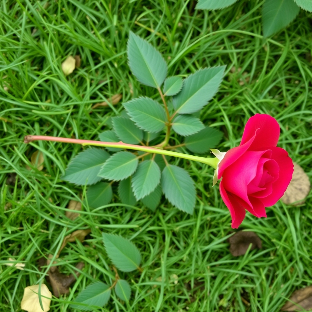 عکس یک گل رز قرمز روی چمن4