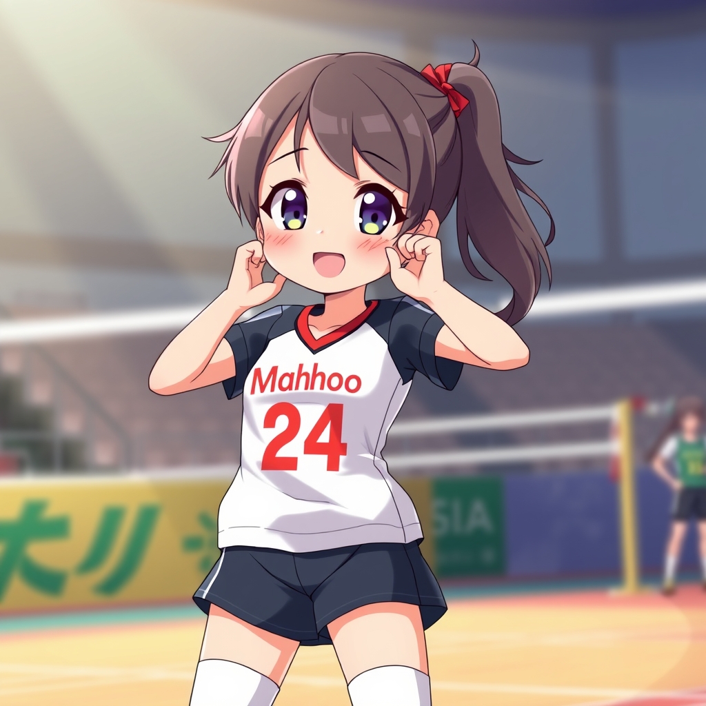 شخصیت انیمه دختر والیبالیست شماره ۲۴ خیلی خیلی کیوت که روی لباس نوشته شده Mahroo8