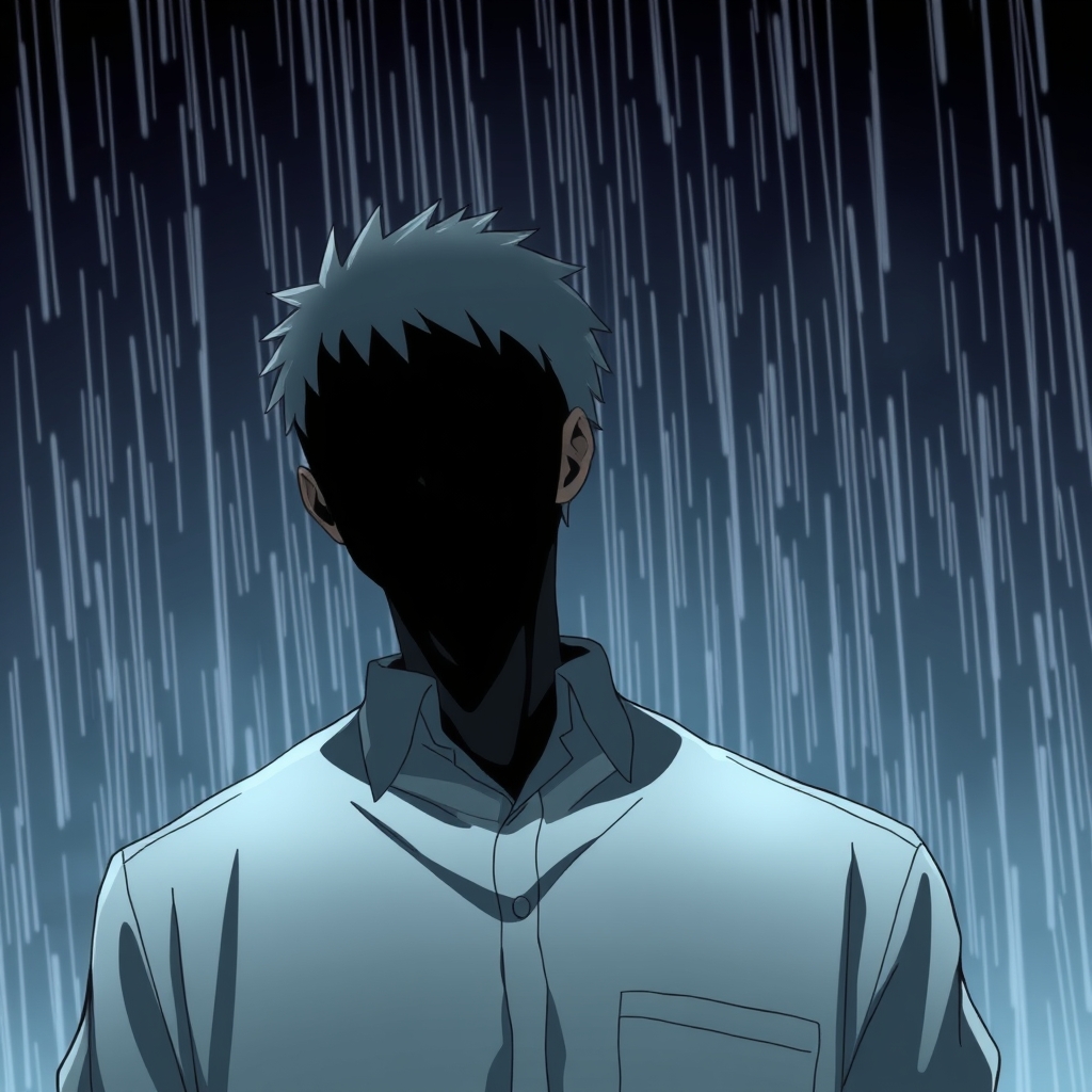 مرد تنها زیر بارون که صورت آن سیاه است و چشم دهان دماغ ابرو مشخص نیست5