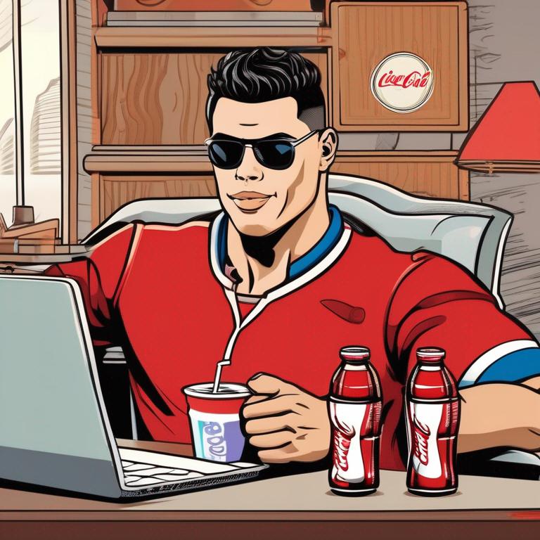 رونالدو در حال خوردن نوشابه کوکاکولا و بازی کردن در کامپیوتر و خوردن چیپس و پفک و خیلی پر جزئیات23