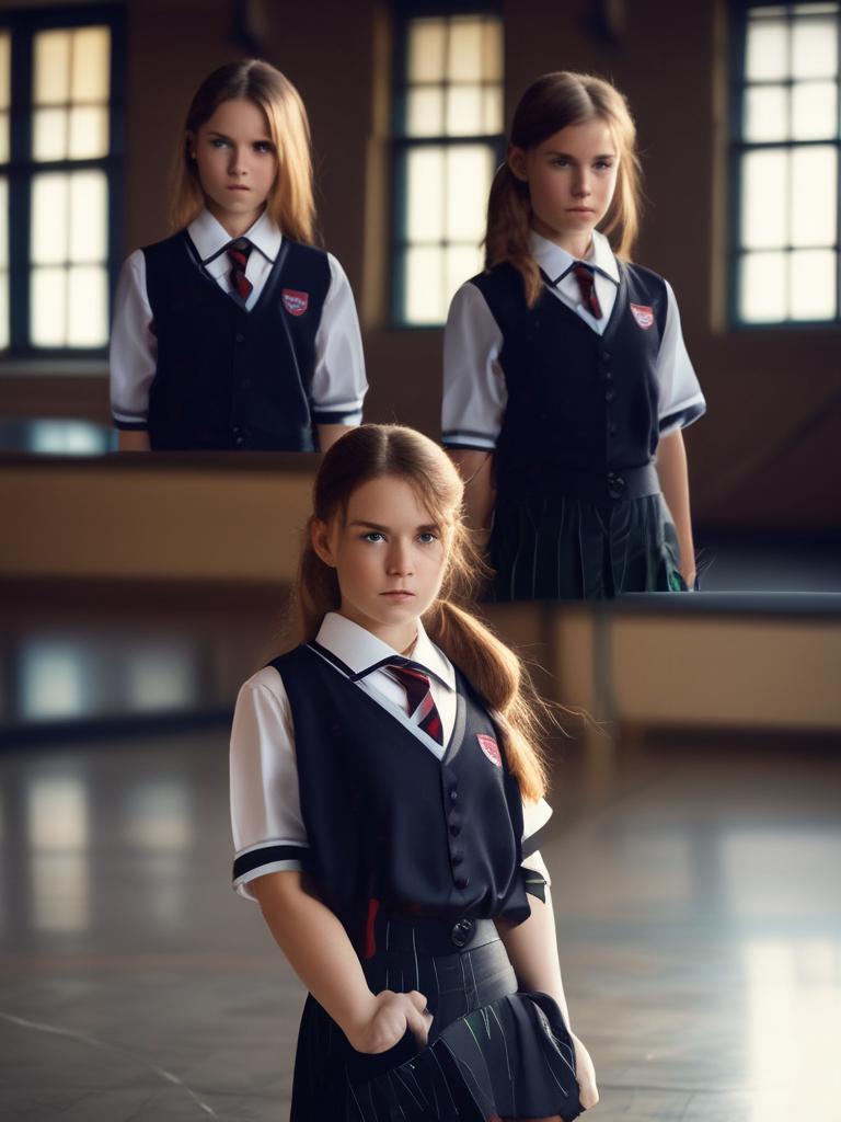 دختری بالباس مدرسه سرمه ای وناراحت 23