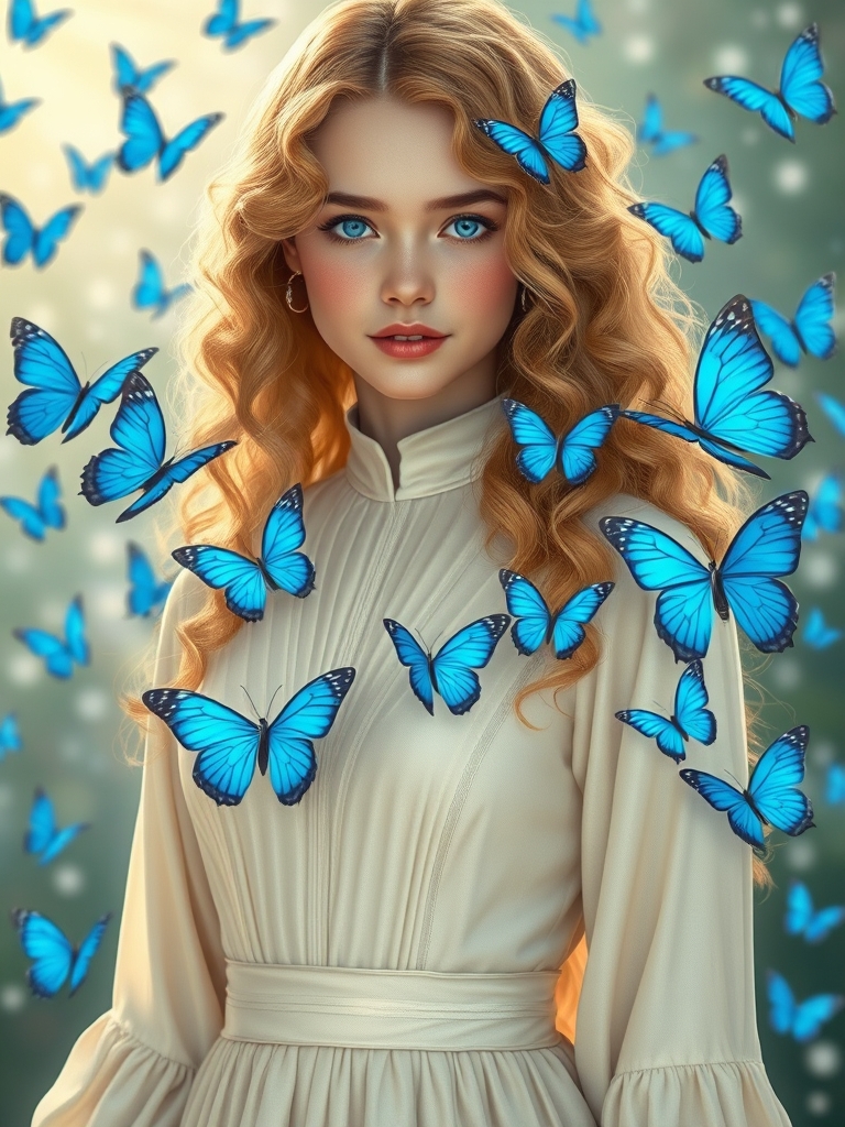 دختز جوان ۱۸ ساله بسیاار زیبا که از شدت زیبایی همه براوسجده کنند با مو های طلایی حالت دار بسیااار بلند ، پوست سفید ، گونه های صورتی و چشم های ابی کریستالی که از هفت رود خانه مقدس درون چشمانش ، که یه لباس سلطنتی بسیاار زیبا کرمی رویایی  اشرافی پوشیده و اطرافش پر از پروانه های آبی زیبا و درخشان 
ببینیم رویایی چیکار می‌کنه 
0