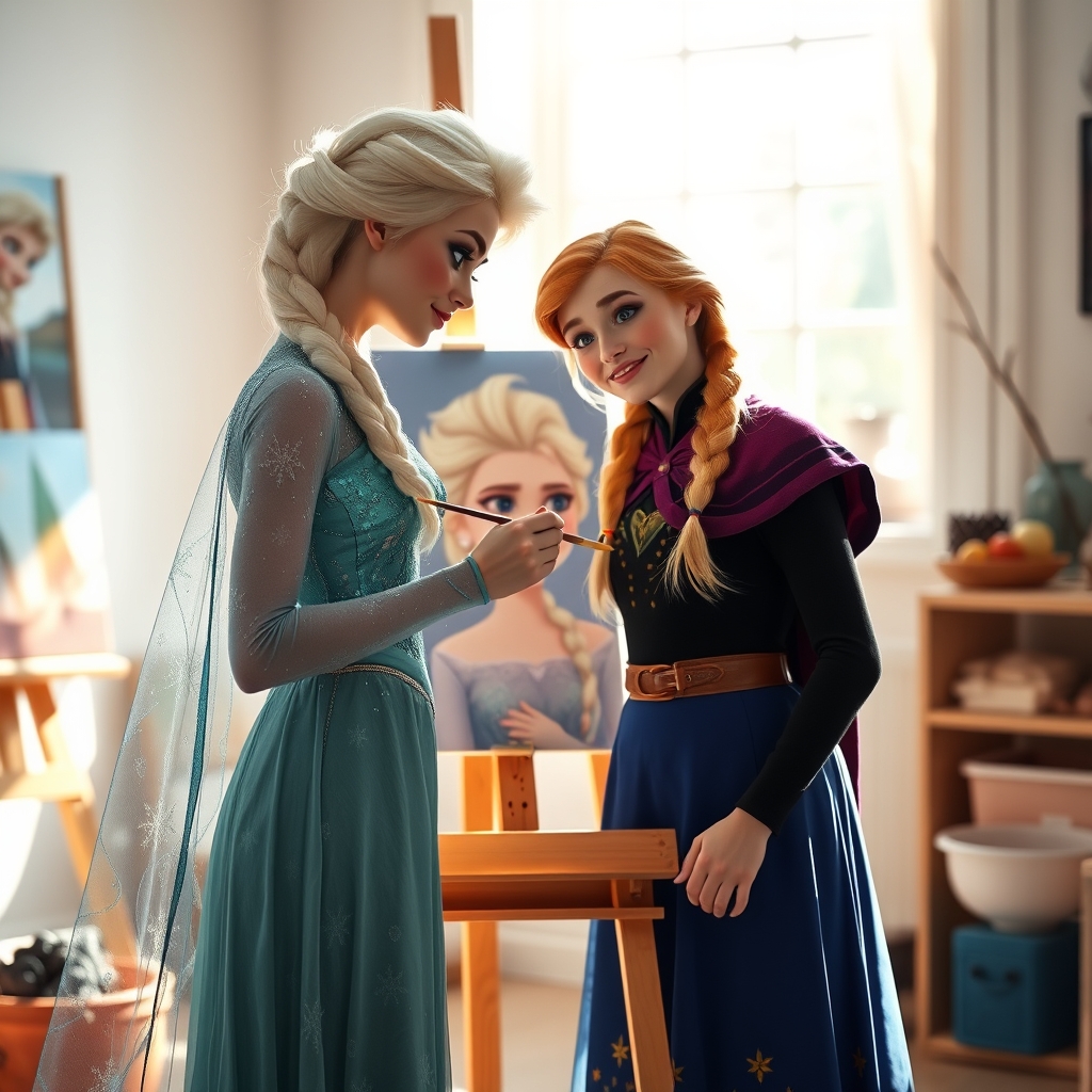 السا در حال نقاشی کشیدن خود به همراه آنا11