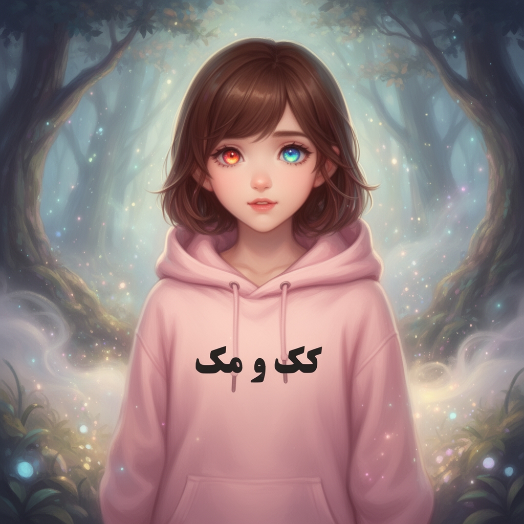 یک دختر با موهای قهوه ای وچشم رنگی با یک هودی صورتی با کک و مک
0