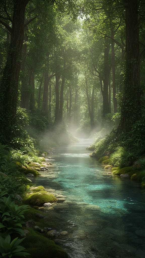 یک جنگل که یک رودخانه از وسط آن عبور می‌کند4