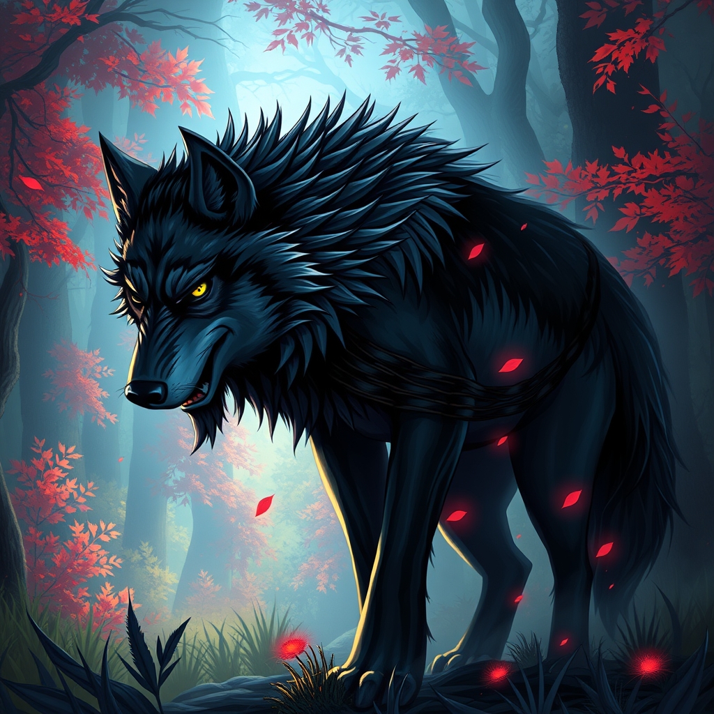 یک گرگ جسور و ترسناک در جنگلی سرسبز وقوی22