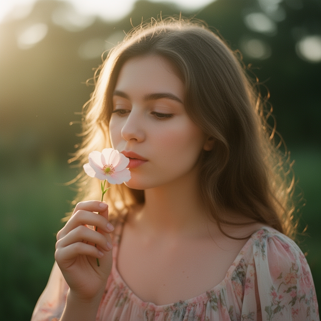 دختری در حال بو کردن گل1