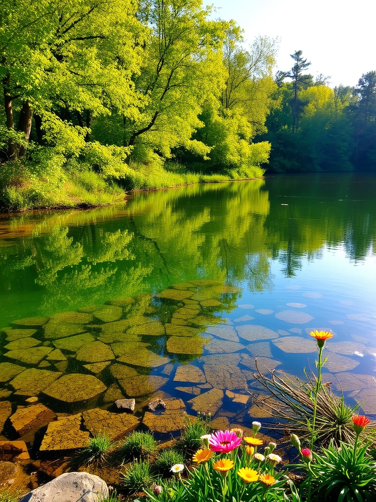 یه عکس از یه بهار زیبا در یه دریاچه زیبا و طبیعی بساز14