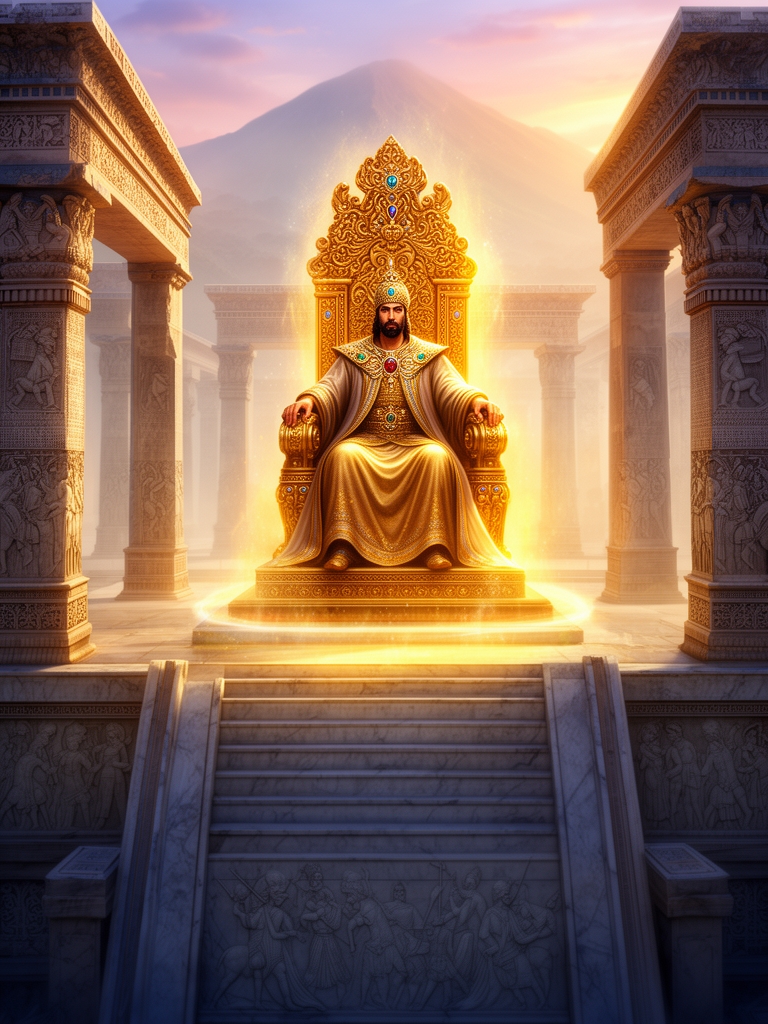 تخت جمشید با ظرافت و زیبایی که شاه ایران بر تخت بالای آن نشسته 0