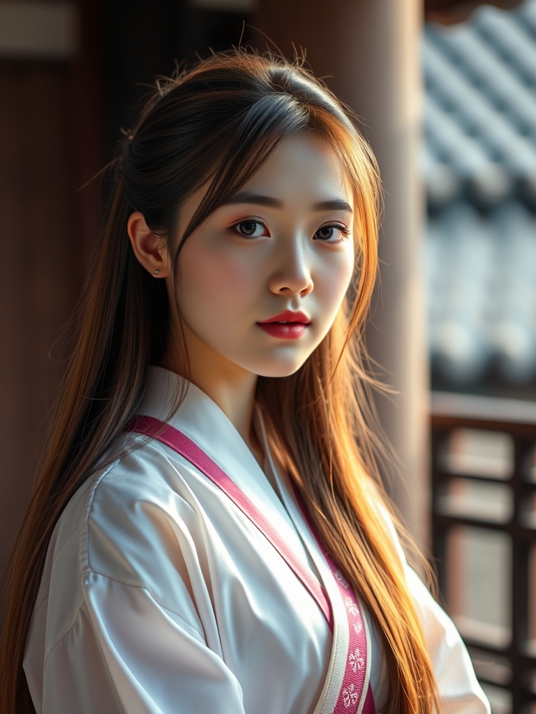 یک دختر خیلی خوشگل کره ای با موهای خیلی بلند قهوه ای در زمان چوسان با لباس سنتی کره ای 12