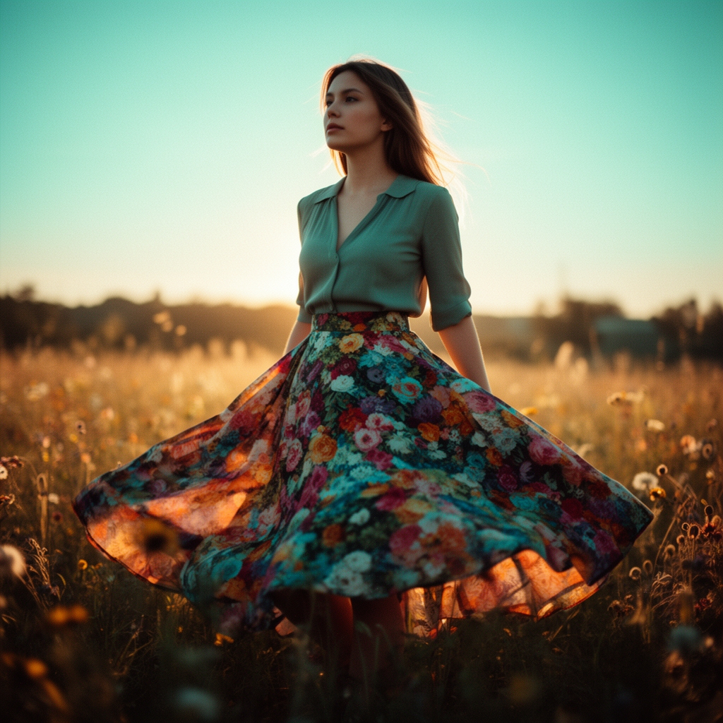 دختری که دامن بزرگ گلی دارد 0