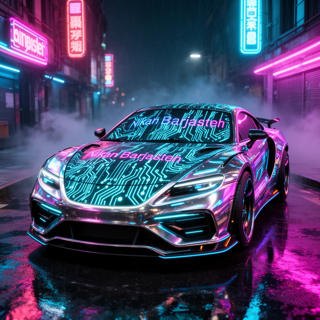 یه ماشین با تکنولوژی زیاد و جزئیات زیاد و روی کاپوت ماشین نوشته Nikan Barjasteh5
