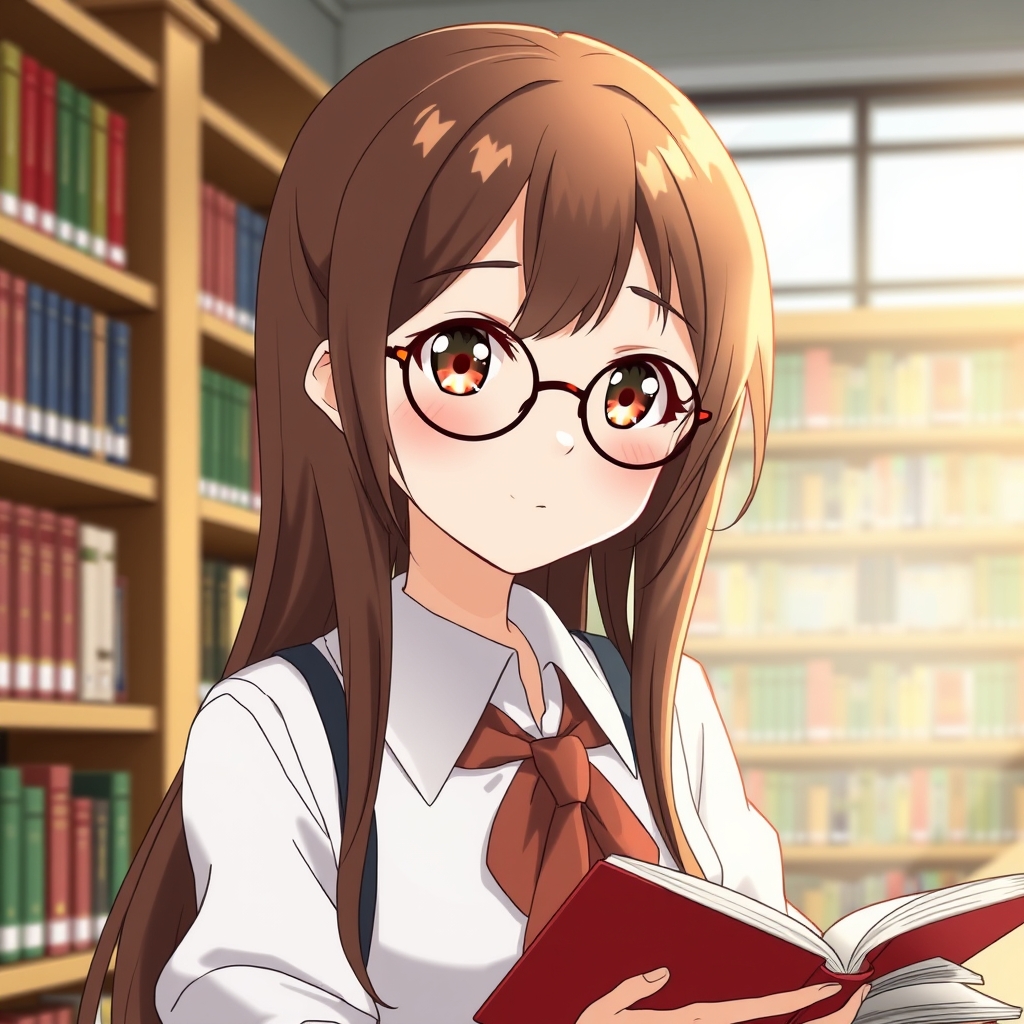 دختر ۱۷ ساله ای با چشمای قوه ای و موهاش قهوه ای تقربا بلند و صورت گرد لبای بزرگ و لپ های صورتی و عینک گرد،  در کتابخونه درس میخواند

 
21