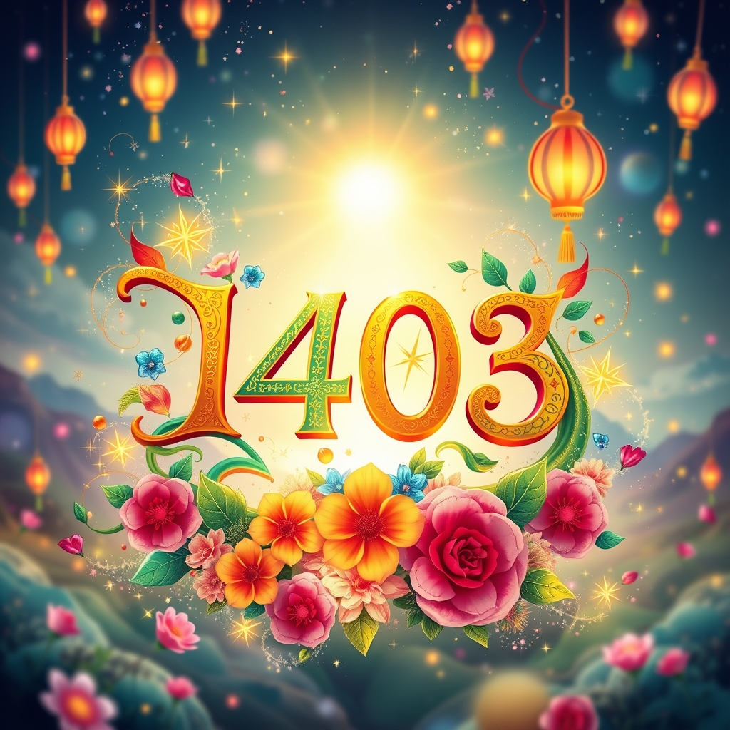 عکس نوشته ی تبریک سال ۱۴۰۳ با تم شاد و رنگی12