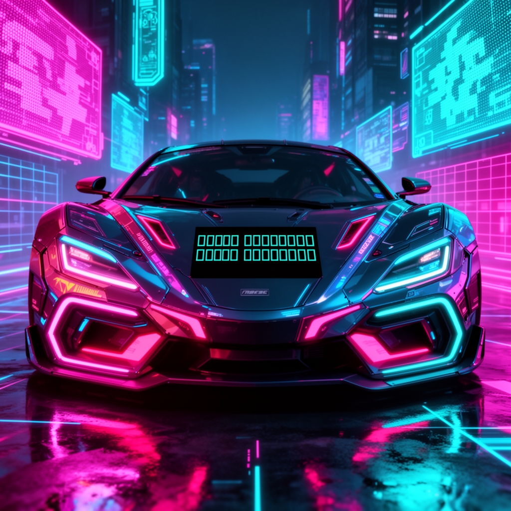 یه ماشین با تکنولوژی زیاد و جزئیات زیاد و روی کاپوت ماشین نوشته Nikan Barjasteh با پس زمینه گیمینگ3