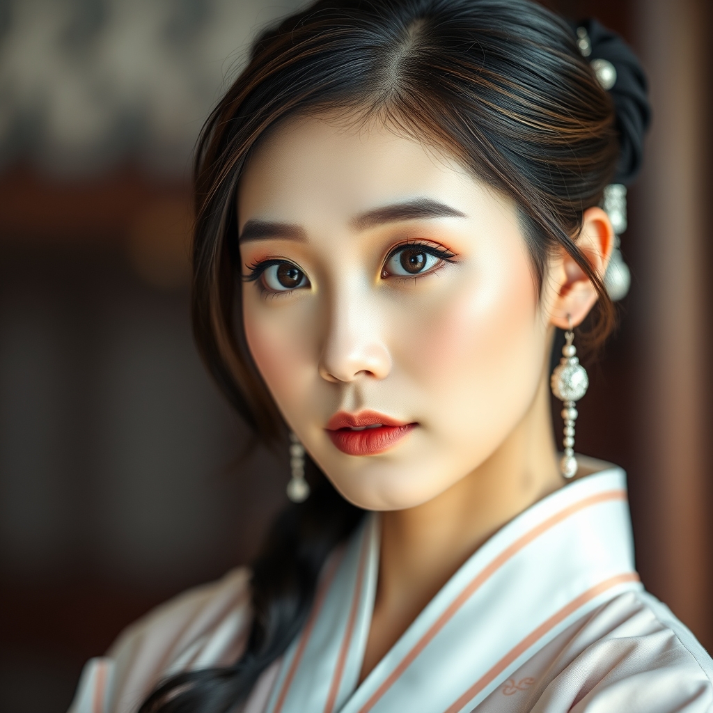 عکس یک خانوم کره ای با لباس های قدیمی و جذاب با ارایش خوب و ملایم4