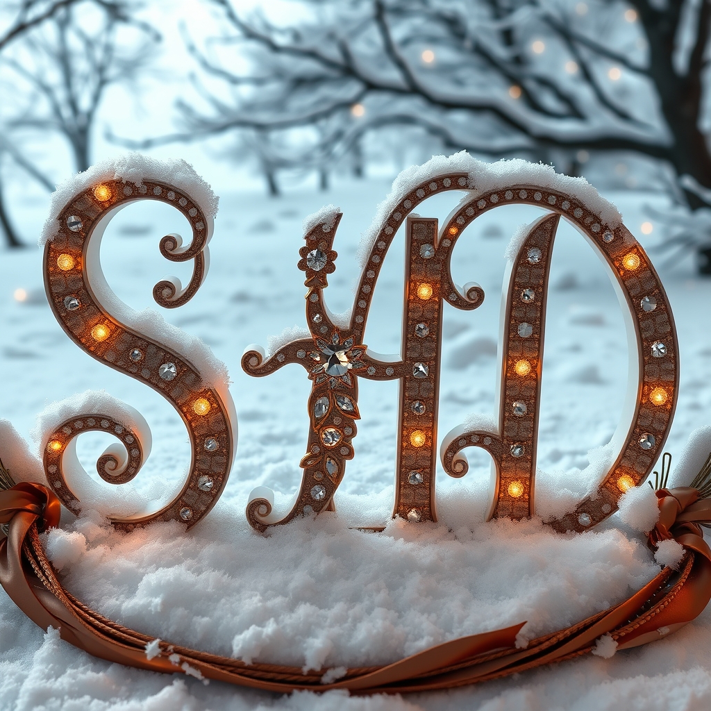 عکس حروف SHD با زیورآلات کنار برف و سرما ب صورت حروف بزرگ و خطاطی شده 7