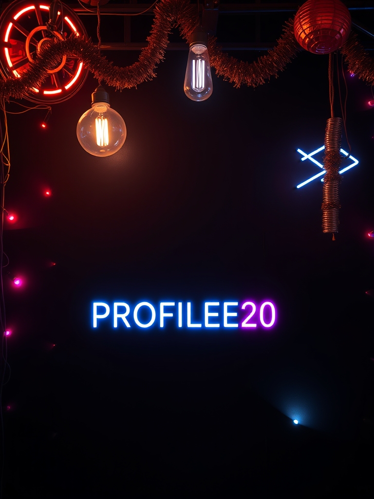 یک پس زمینه مشکی که نوشته ی PROFILEE20 نوشته شده باشد با تزئینات 0