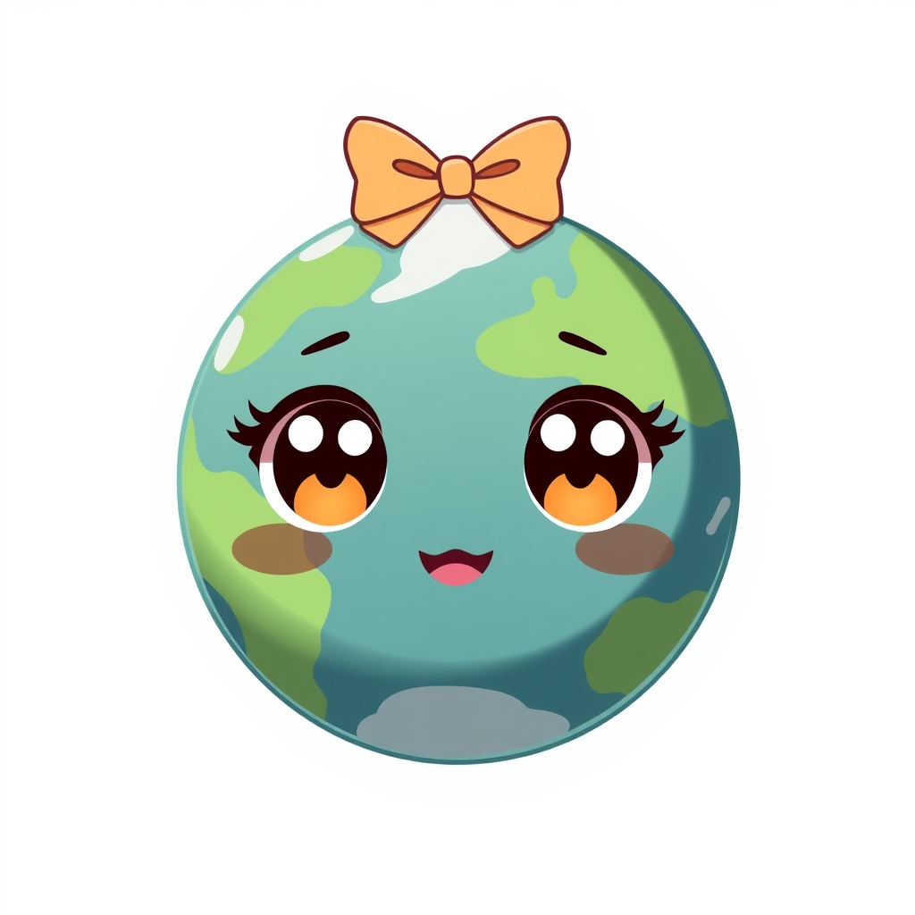 سیاره زمین با چشم و دهن کیوت که یک پاپیون روی سر دارد12