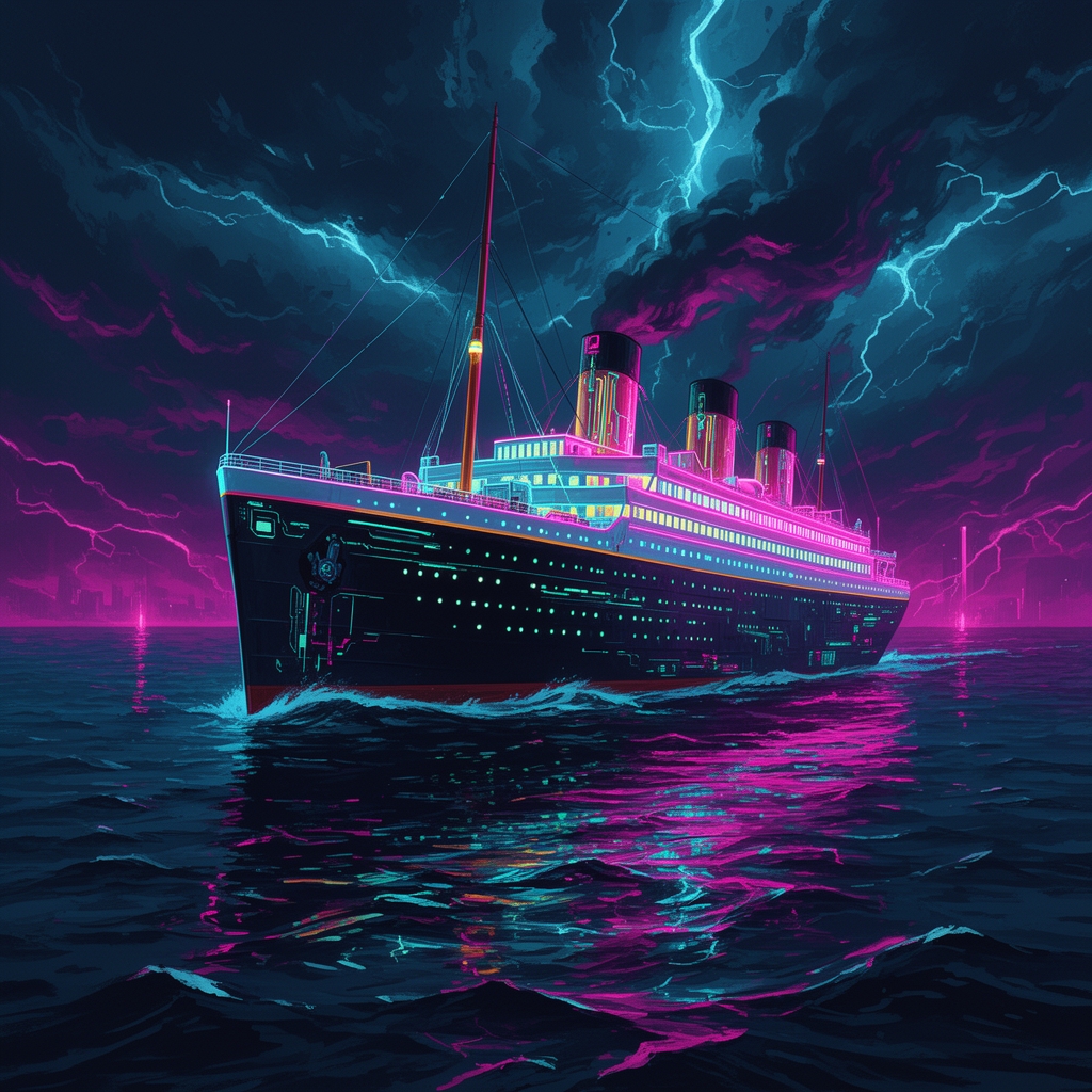 کشتی تایتانیک که در دریا است 
1