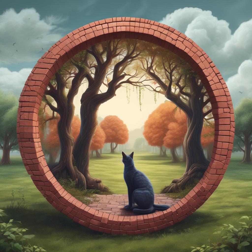 دایره آجری، گربه، دو تا درخت16