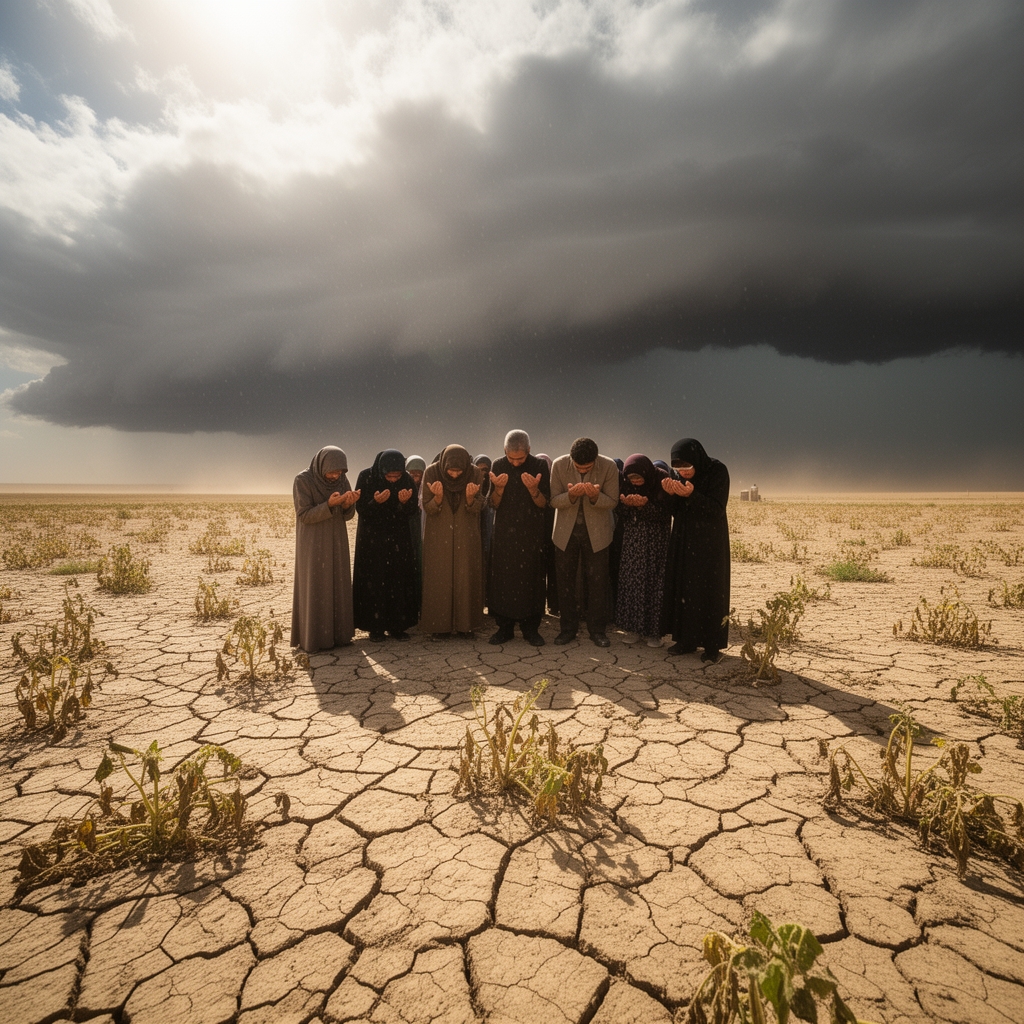 کشور ایران بر اثر کم آبی و نباریدن باران در حال خشک شدن است و مردم در حال خواندن نماز باران 2