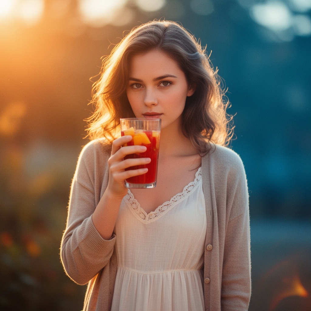 یک دختر که آب میوه در دست دارد و خیلی زیبا است2