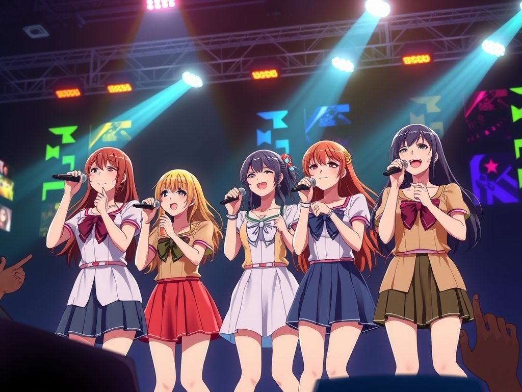 کنسرت پنج دختر در حال آواز خواندن با لباس های زیبا در حال اجرا با میک رو فن17