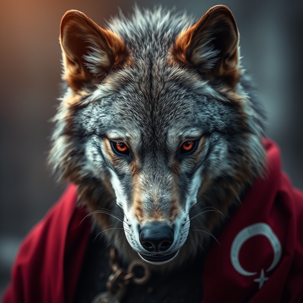 یک گرگی ترک که مرموز نگاه می‌کند با چشمان قرمز تشنه انتقام و خاکستری است رنگ او20