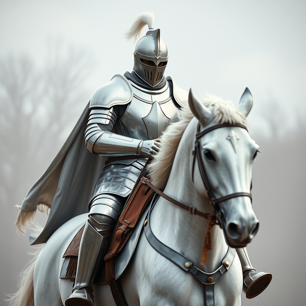 شوالیه سفید زره کامل سوار بر اسب زره کامل سفید3