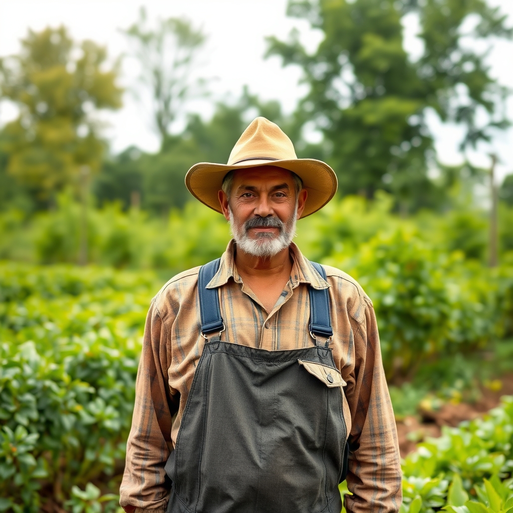 کشاورز‌دست‌به‌بیل‌‌جلوی‌باغ‌ایستاده‌
ودرختان‌سرسبز‌‌پشت‌ش‌هستند3